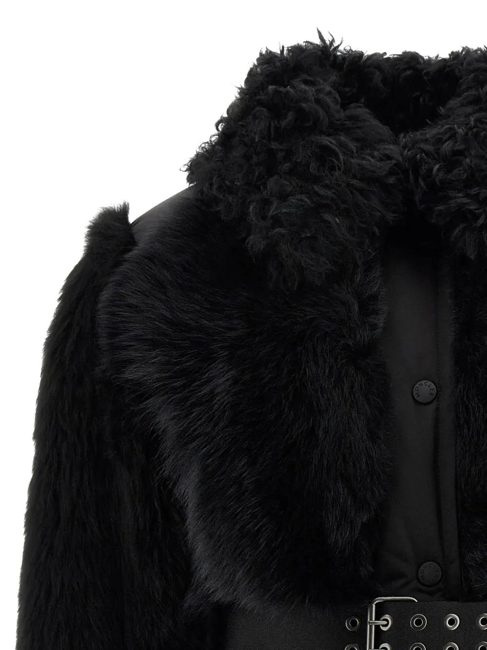 Moncler Valdivian Shearling Belted-waist Faux-fur Jacket In Black
