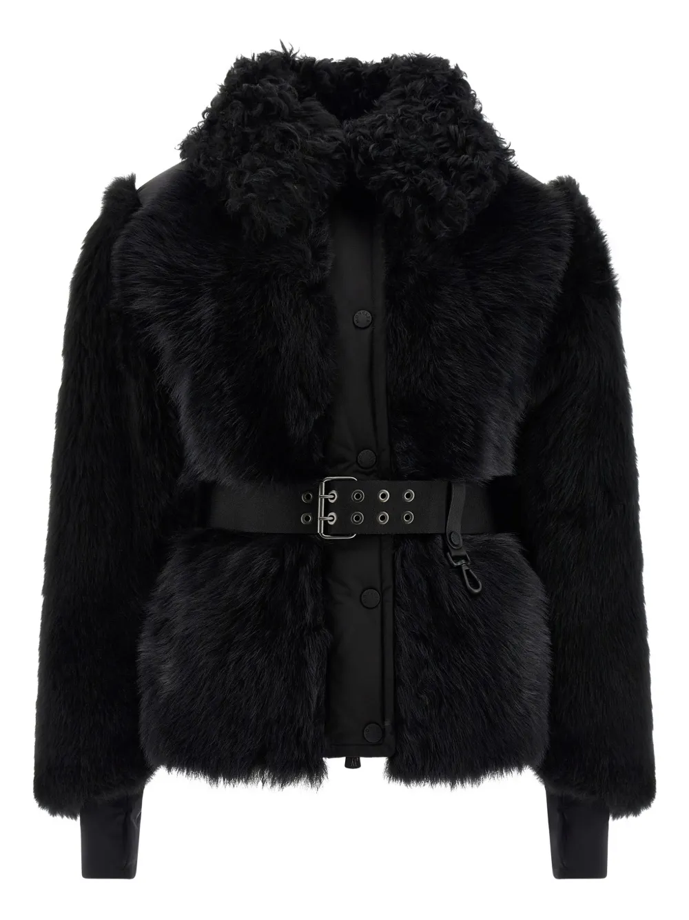 Moncler Valdivian Shearling Belted-waist Faux-fur Jacket In Black