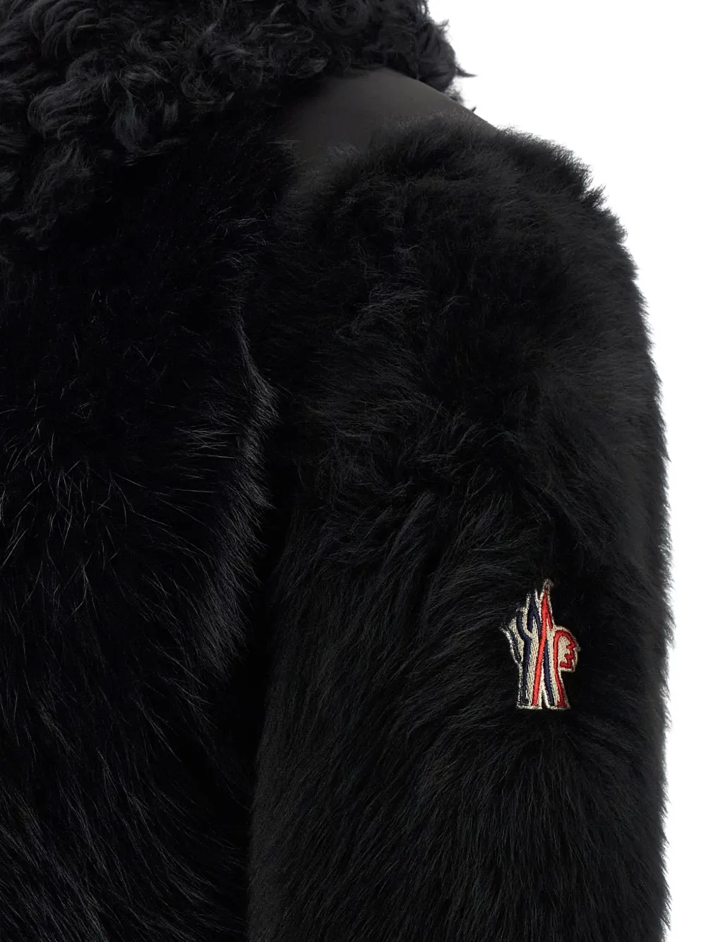 Moncler Valdivian Shearling Belted-waist Faux-fur Jacket In Black