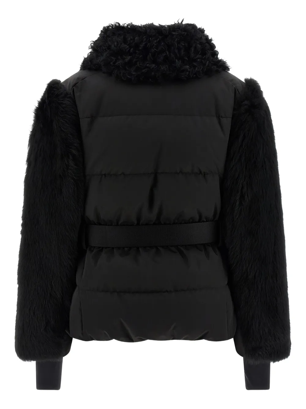 Moncler Valdivian Shearling Belted-waist Faux-fur Jacket In Black