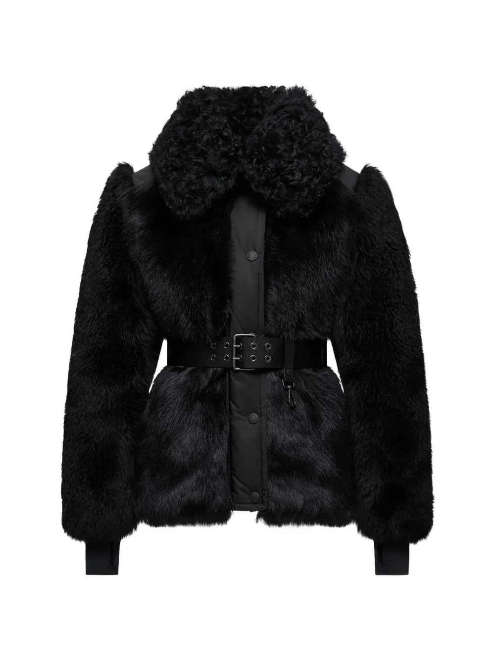 Moncler Grenoble Valdivian lammy jack met ceintuur van imitatiebont Zwart
