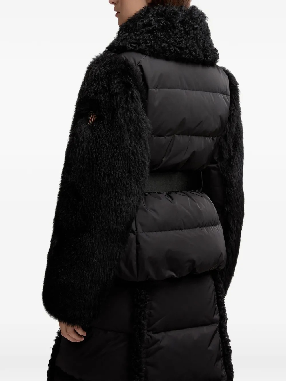 Moncler Grenoble Valdivian lammy jack met ceintuur van imitatiebont Zwart