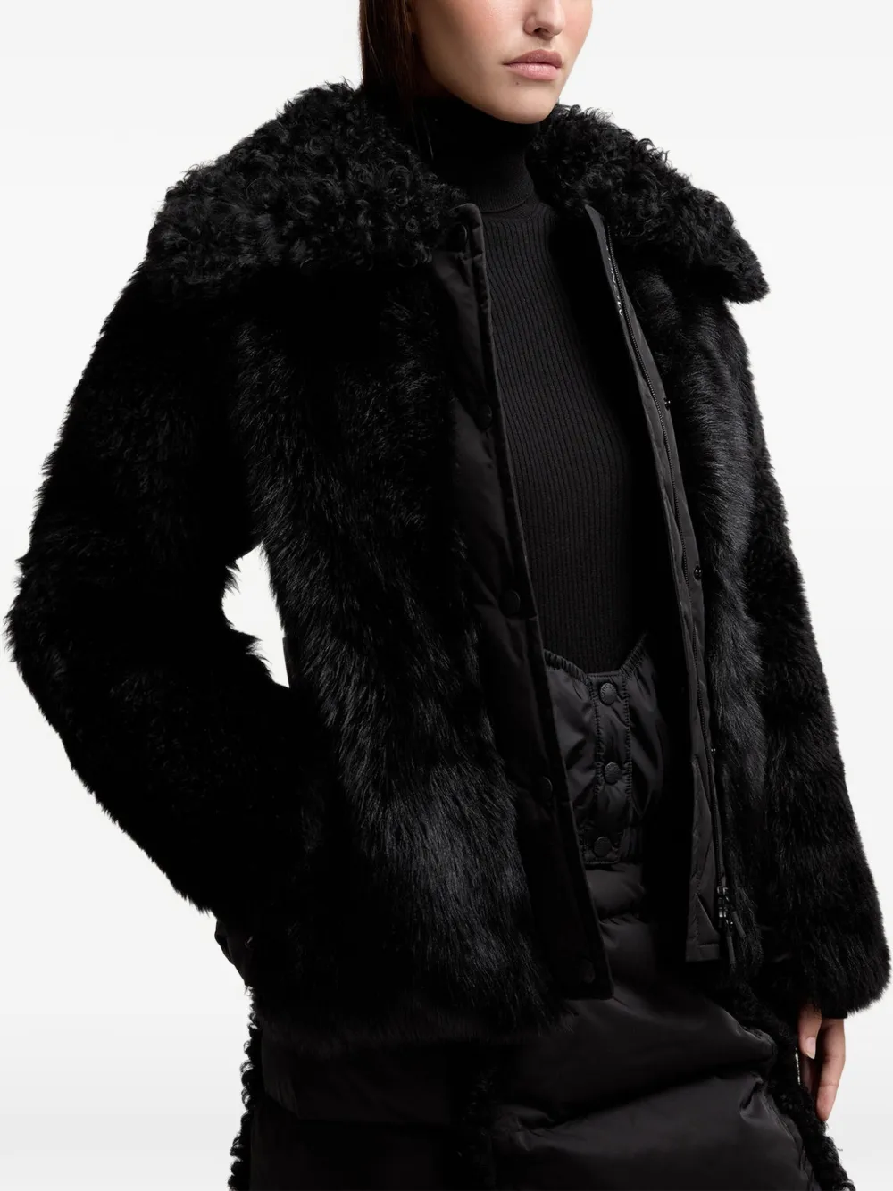 Moncler Grenoble Valdivian lammy jack met ceintuur van imitatiebont Zwart