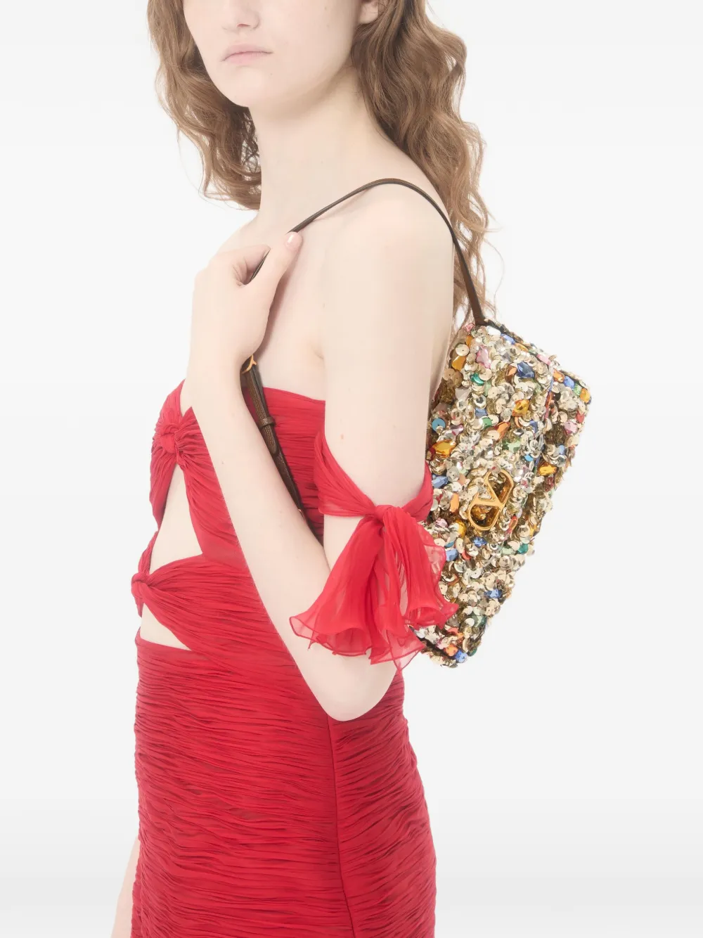 Valentino Garavani DeVain sequin shoulder bag - Goud