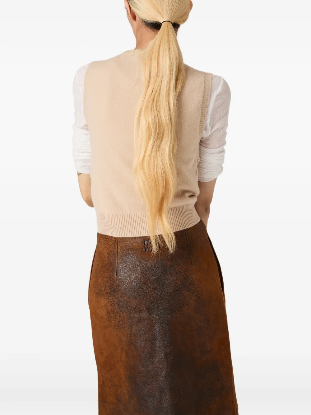 Miu Miu Crew-neck Cashmere Vest In Brown