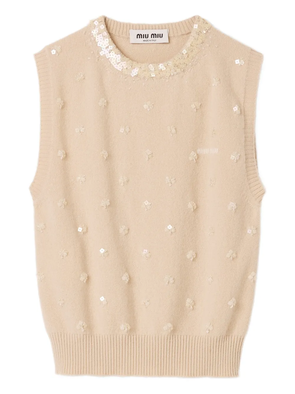 Miu Miu Crew-neck Cashmere Vest In Brown