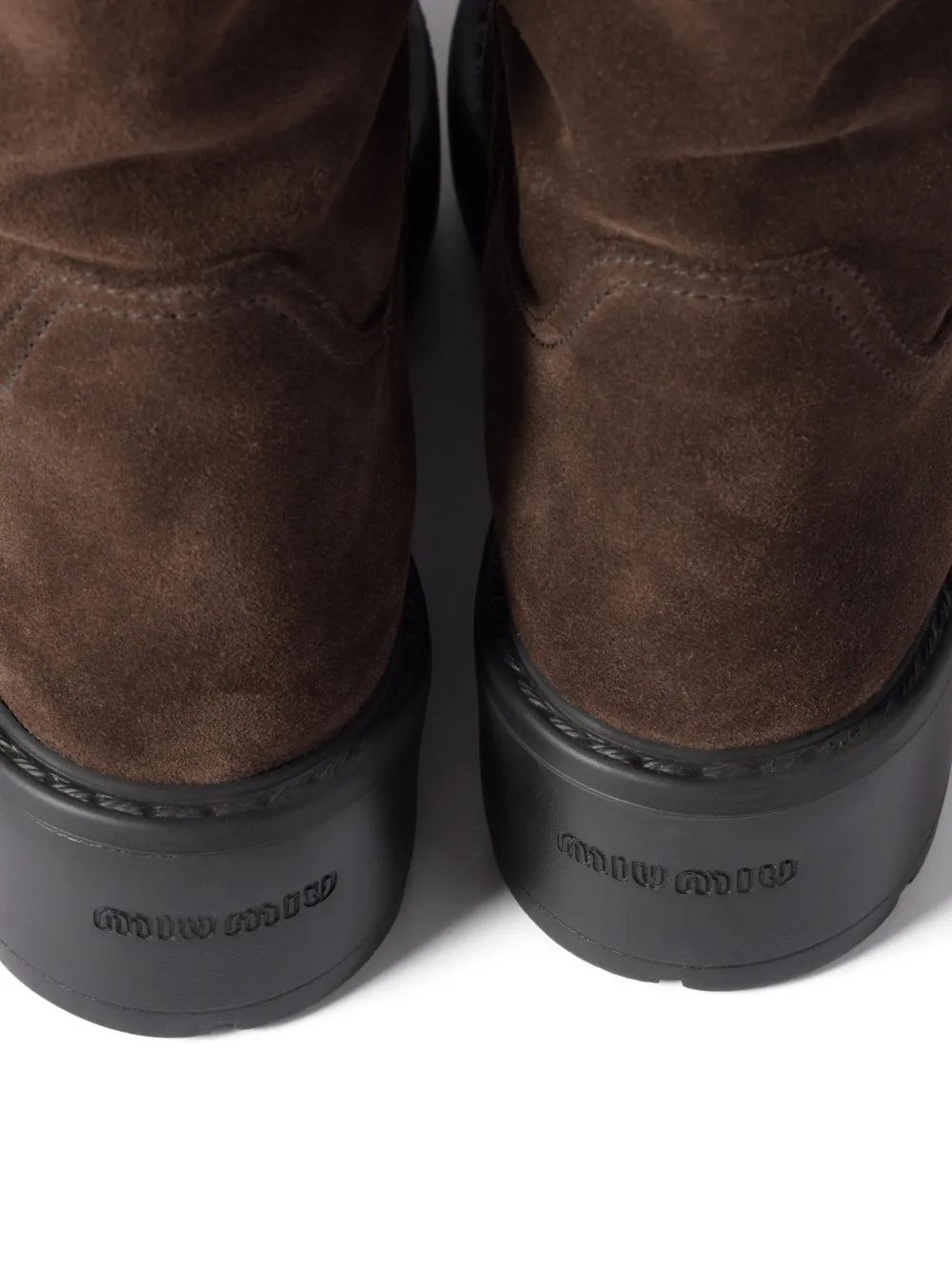 Miu Miu Shearling-lined Lug-sole Boots In Brown