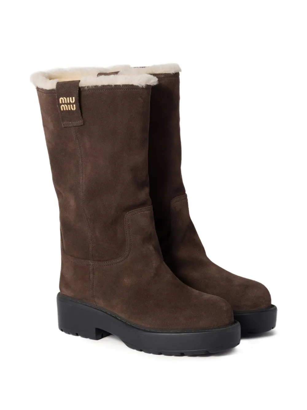  Miu Miu Shearling-lined Suede Boots - Brown 