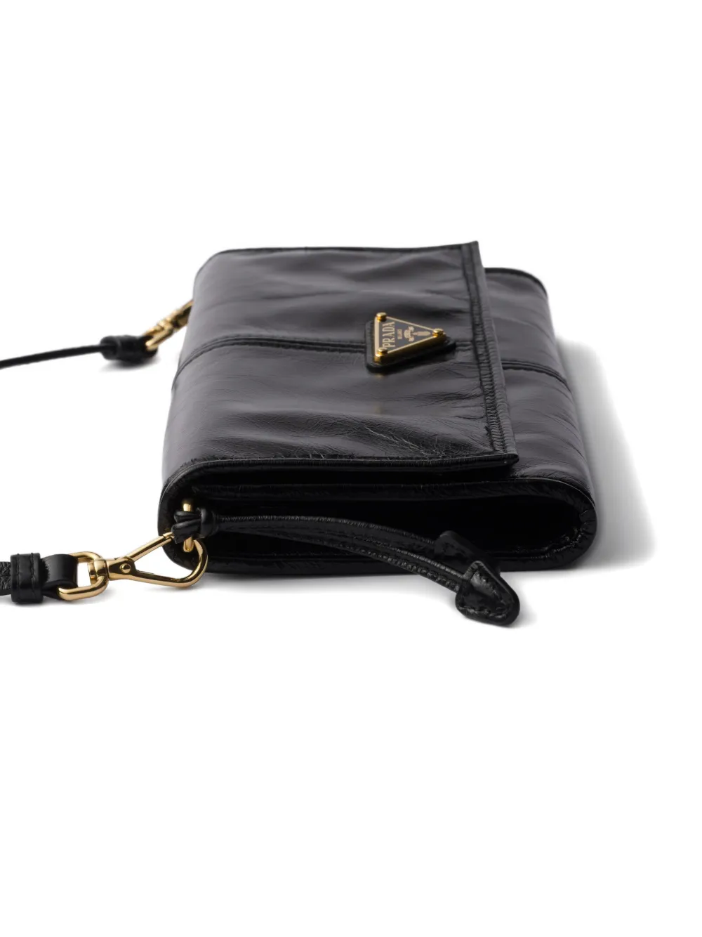 Prada Snap Triangle Leather Wallet In Black