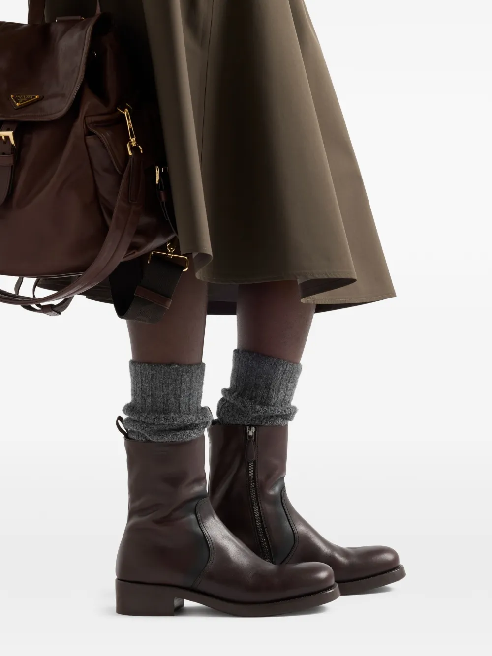 Prada 40mm Pull-tab Zip Boots In Brown