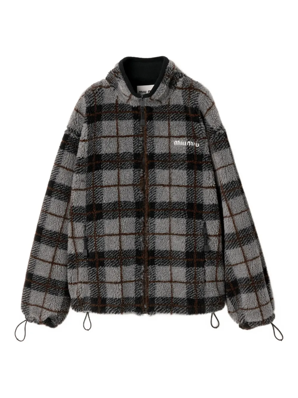 Miu Miu checked-pattern teddy-fleece jacket | Grey | Image 1