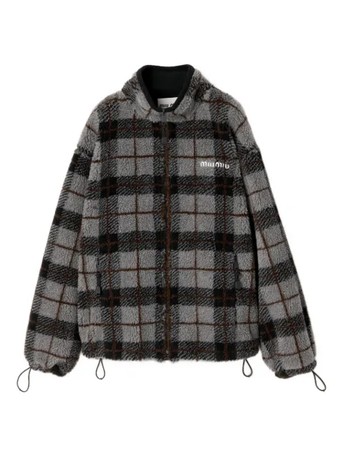 Miu Miu checked-pattern teddy-fleece jacket