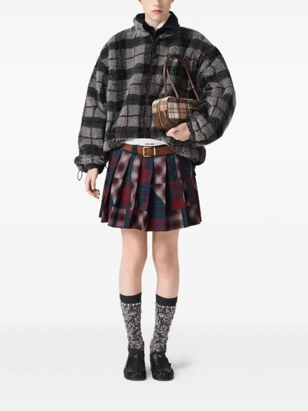 Miu Miu checked-pattern teddy-fleece Jacket | Grey | FARFETCH