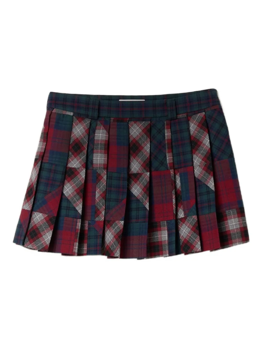 Miu Miu Pleated Plaid Patchwork Mini Skirt In Red