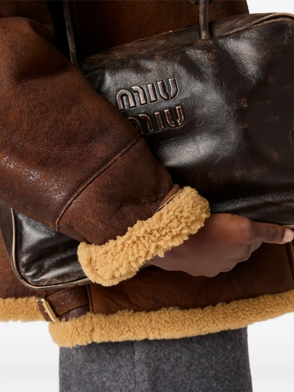 Miu Miu ジップアップ ムートンコート | ブラウン | FARFETCH JP