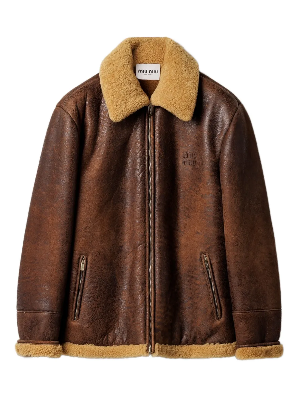 Miu Miu zip-up shearling coat | Brown | Image 1