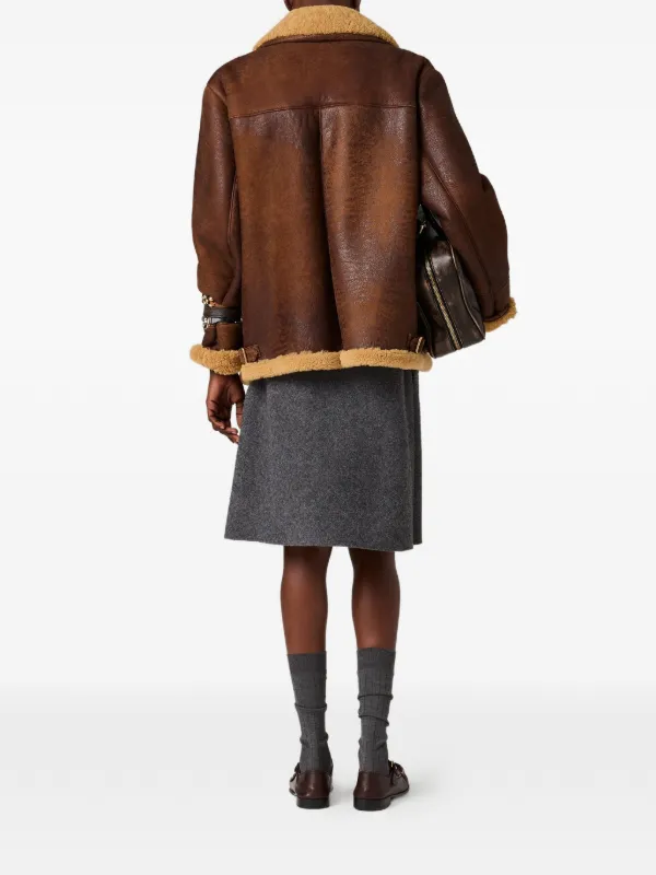 Miu Miu ジップアップ ムートンコート | ブラウン | FARFETCH JP