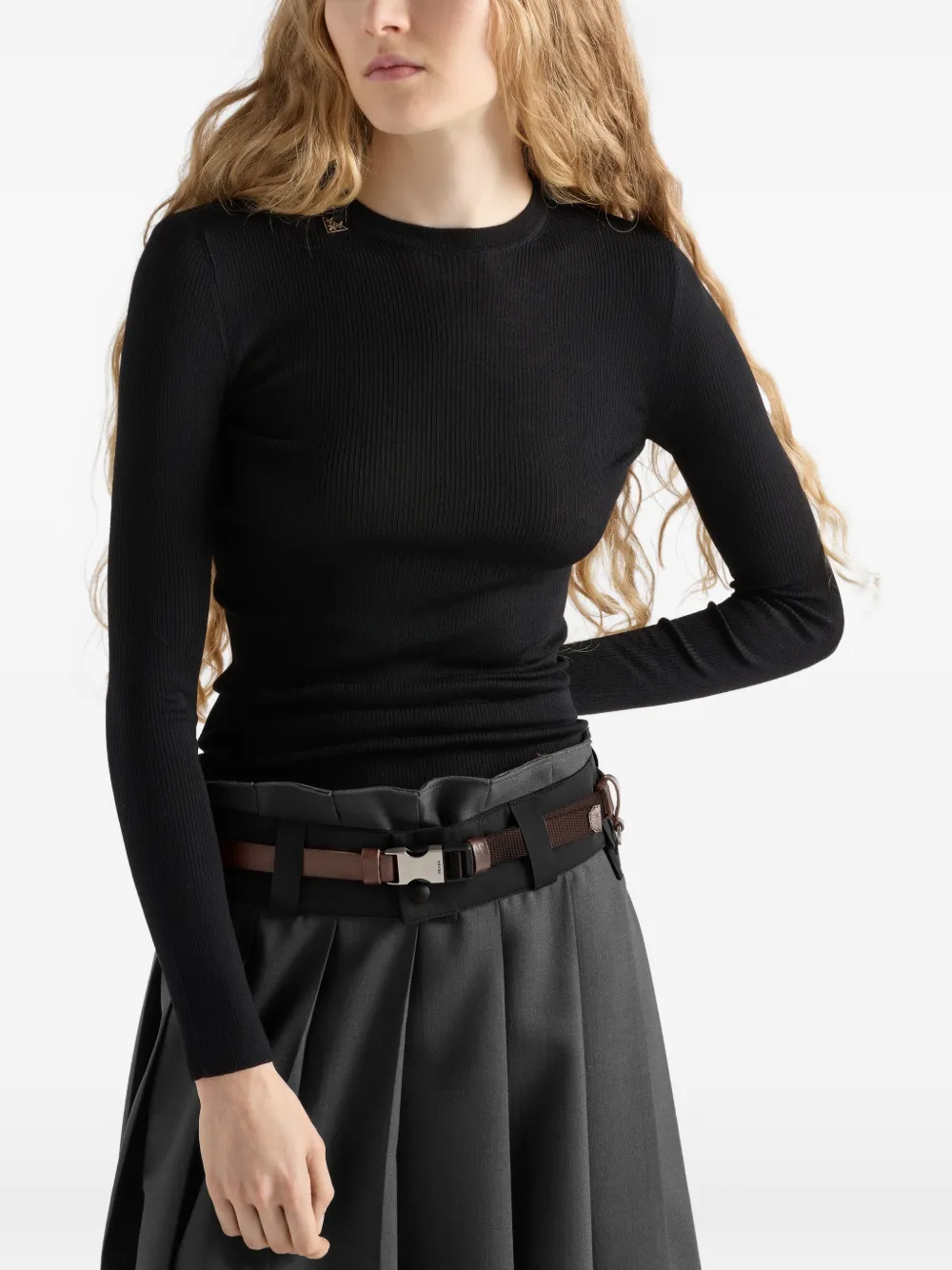 Prada Geribbelde trui met logo Zwart