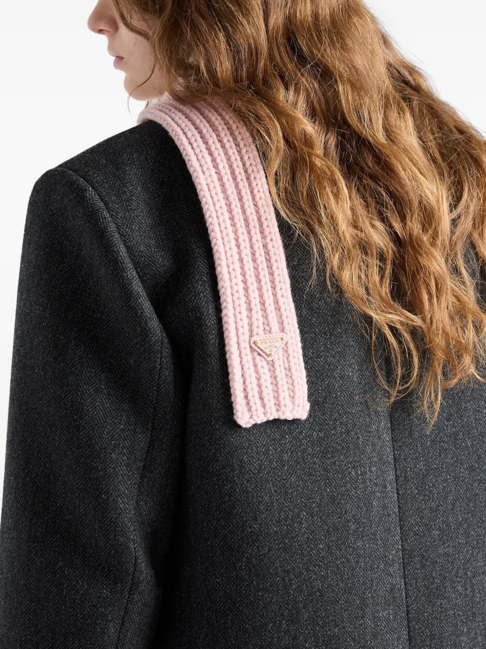 Prada Enameled Triangle Knit Scarf In Pink