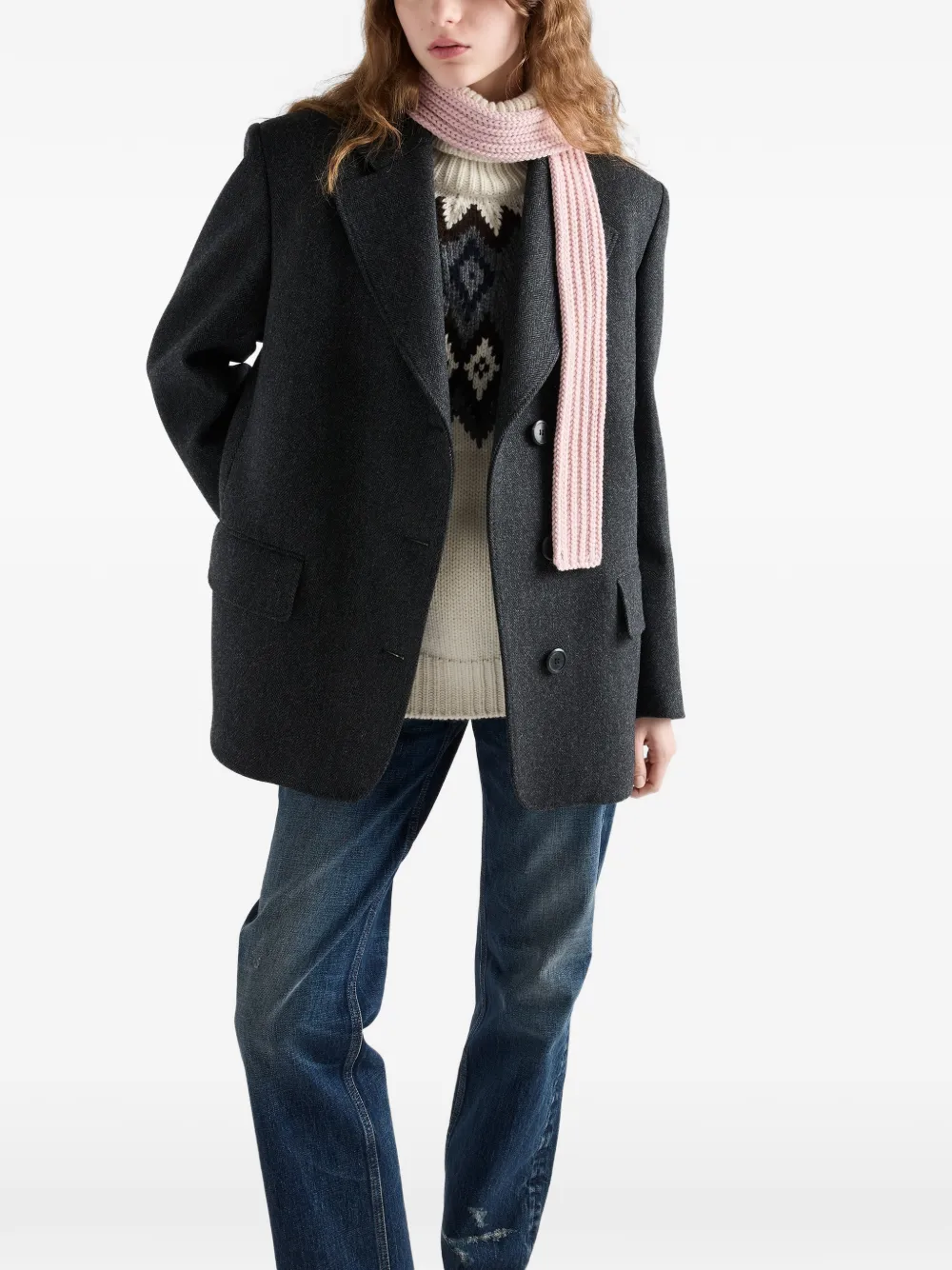 Prada Enameled Triangle Knit Scarf In Pink