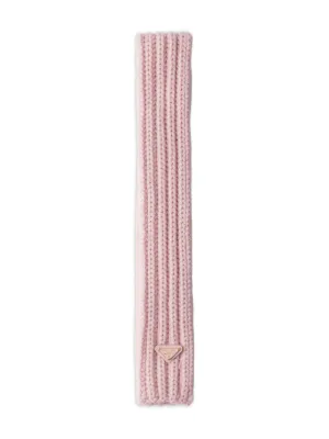 Prada エナメルトライアングル リブニット スカーフ | ブルー