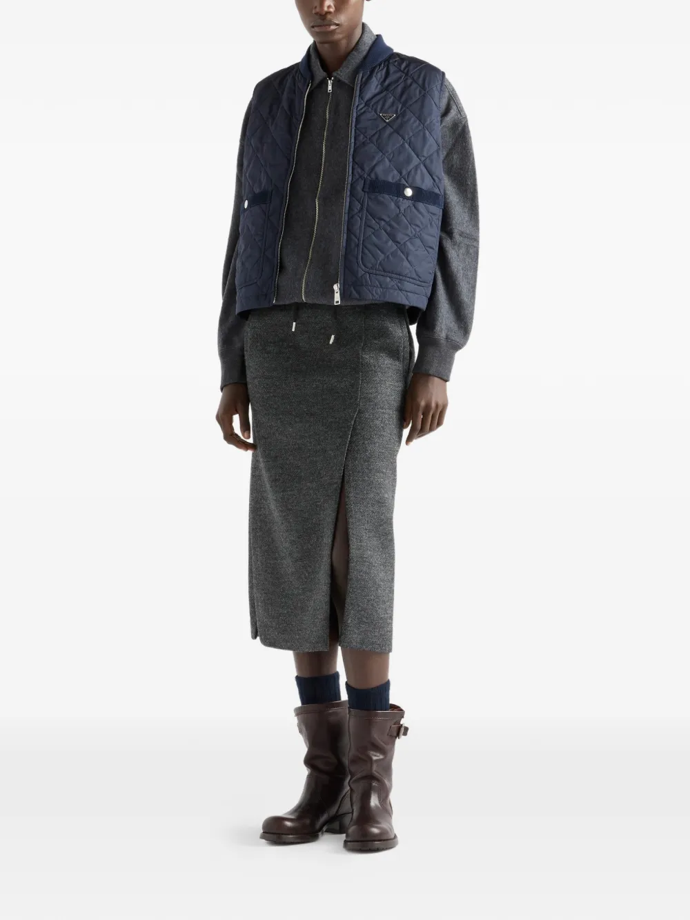 Prada Re-nylon Ribbed Knit Quilted Vest In Blue