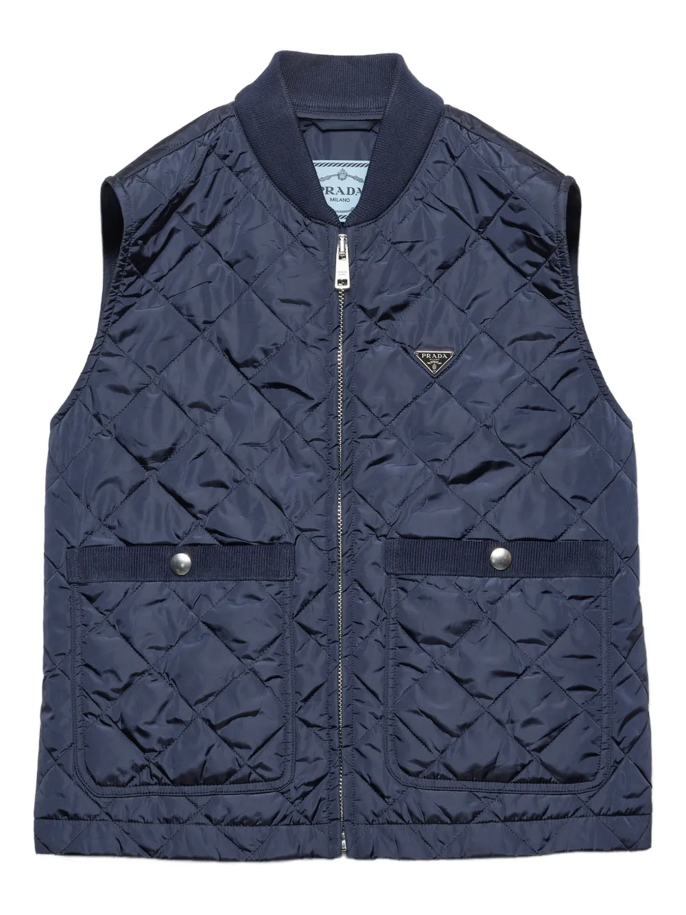 Prada Re-nylon Ribbed Knit Quilted Vest In Blue