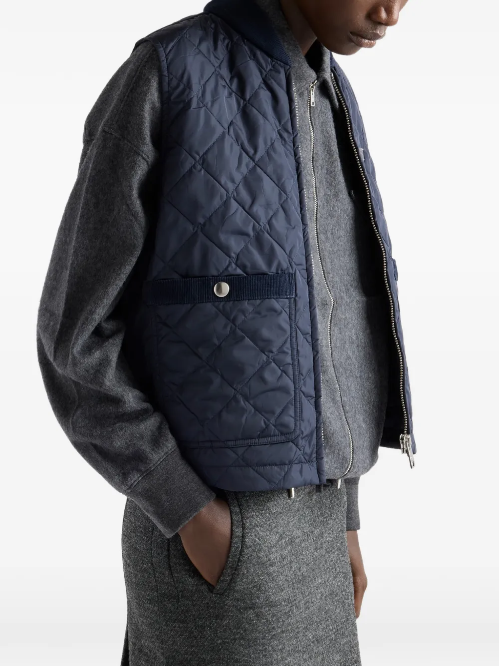 Prada Re-nylon Ribbed Knit Quilted Vest In Blue
