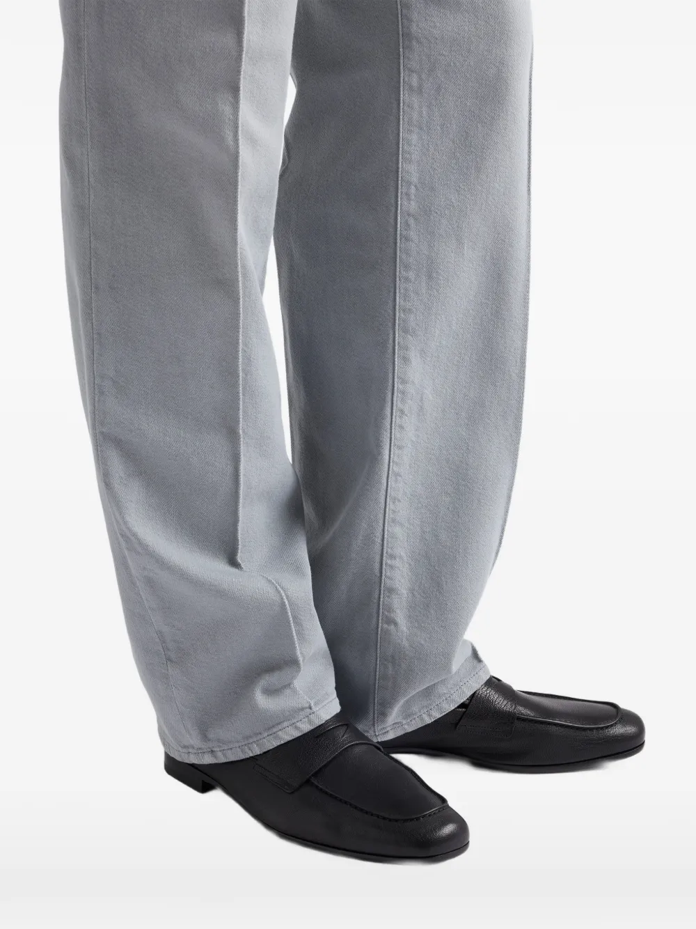 Prada Leather Band Logo Loafers In Black