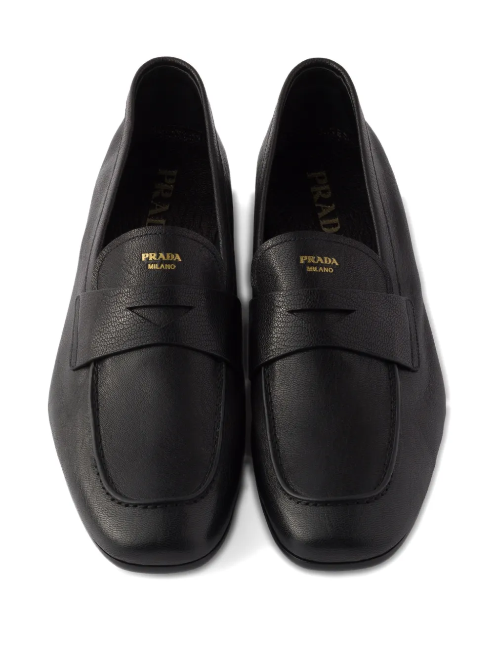 Prada Leather Band Logo Loafers In Black