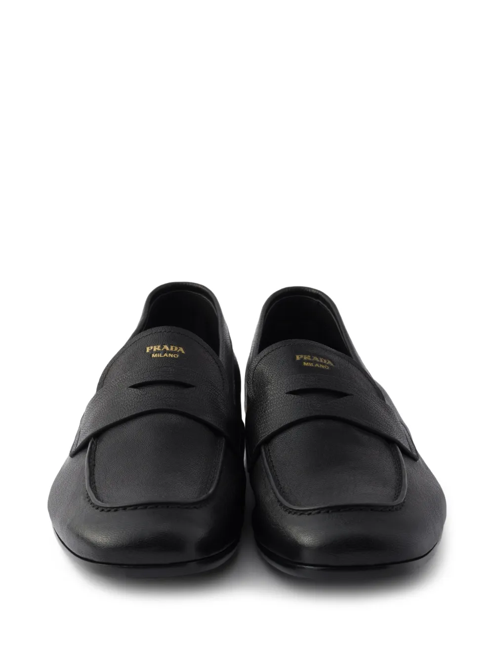 Prada Leren loafers met logoband Zwart