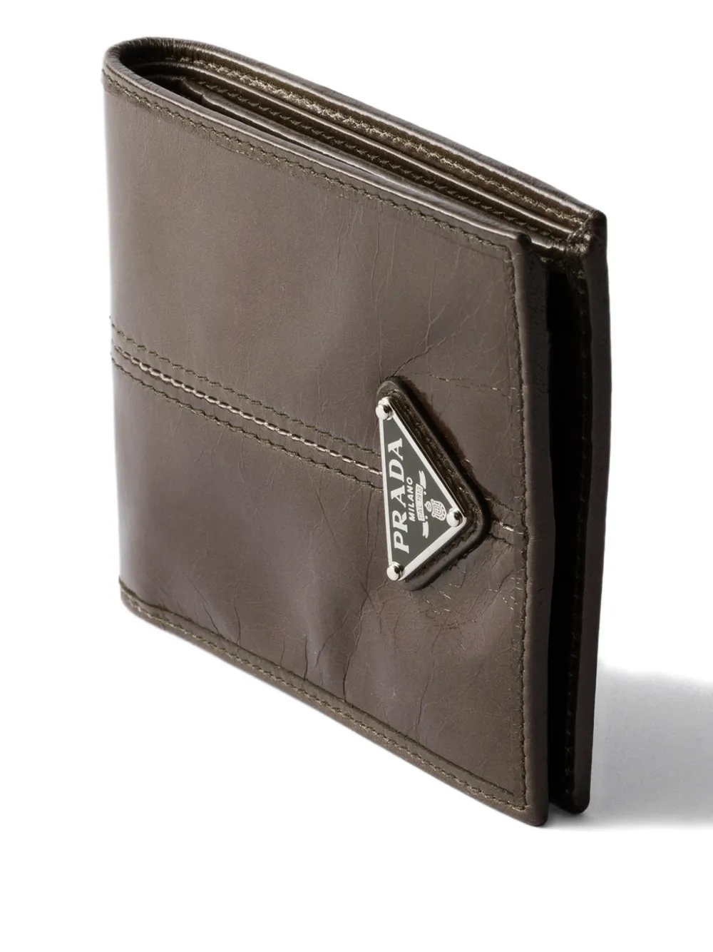 Prada Triangle Logo Leather Wallet In Brown