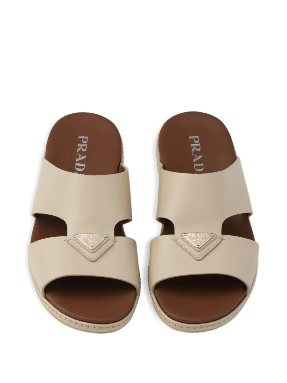 Prada Leren sandalen met logo Beige