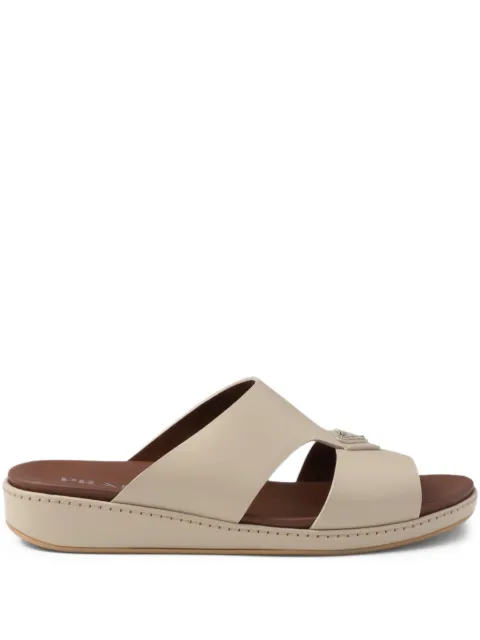 Prada enameled triangle leather slides