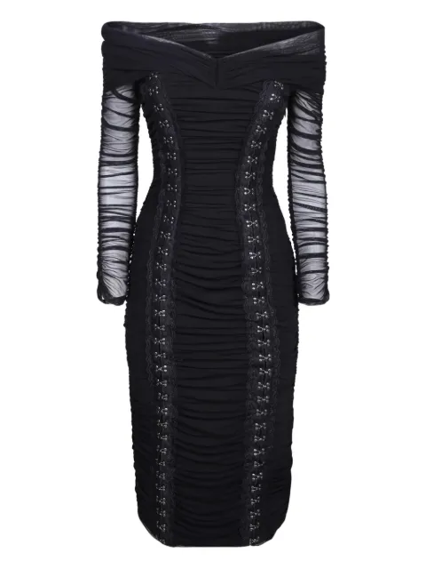 NISSA ruched long-sleeve midi dress