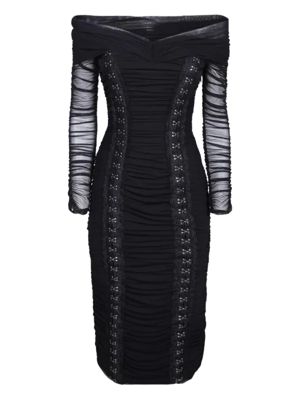 black ruched long sleeve midi dress NISSA Ruched long-sleeve Midi Dress | Black