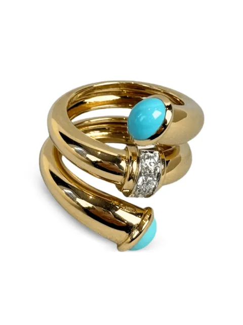 David Webb 18K yellow gold and platinum turquoise and diamond ring