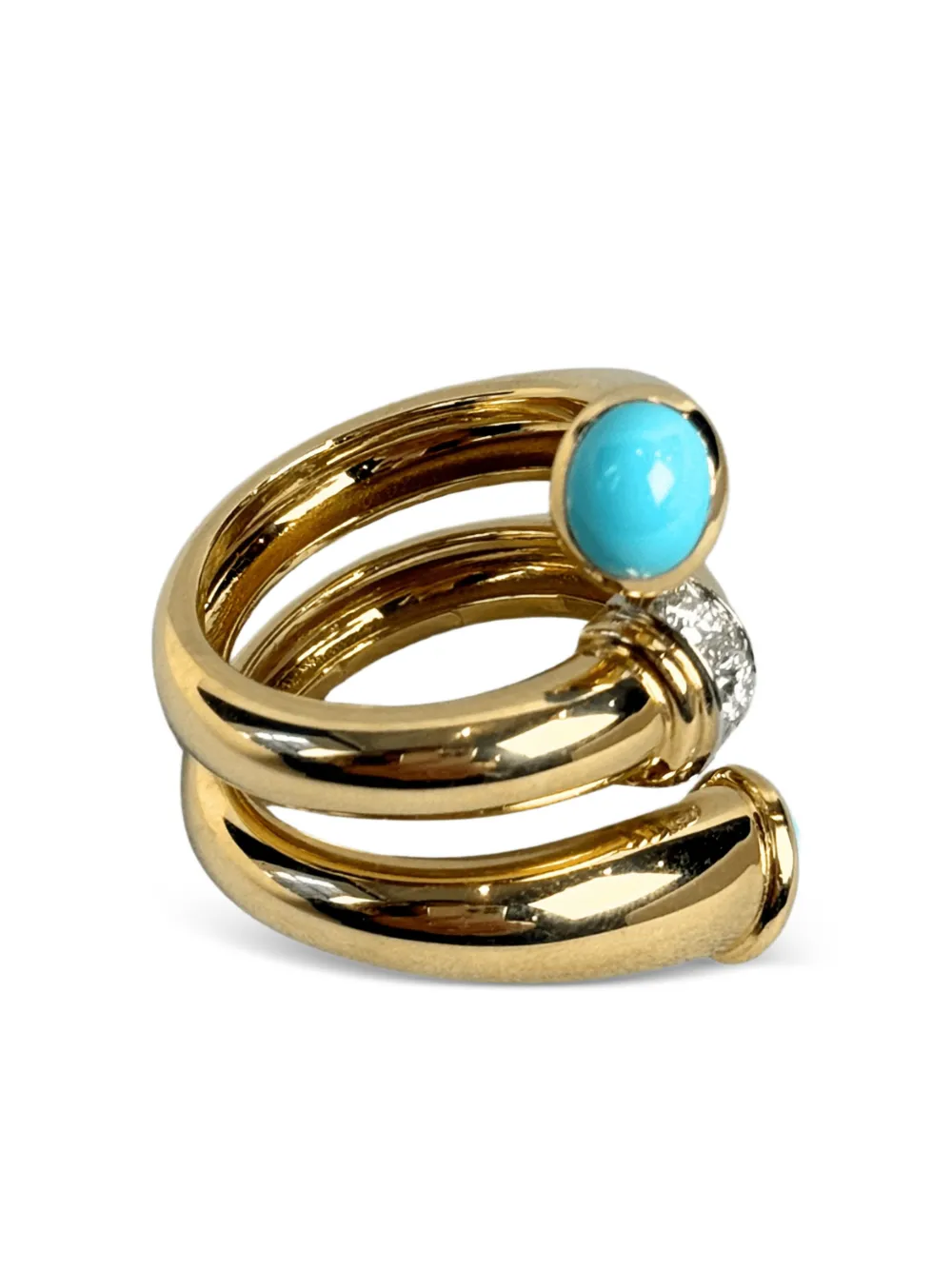 David Webb 18K yellow gold and platinum turquoise and diamond ring | Image 2