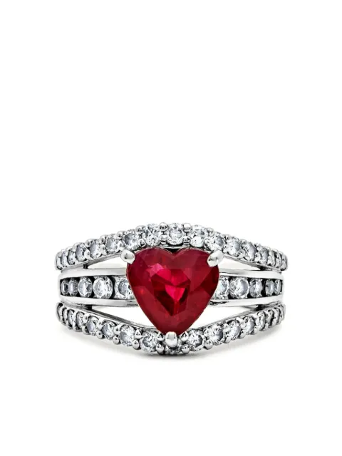 Jewels Aficionado platinum heart-shape diamond and ruby ring