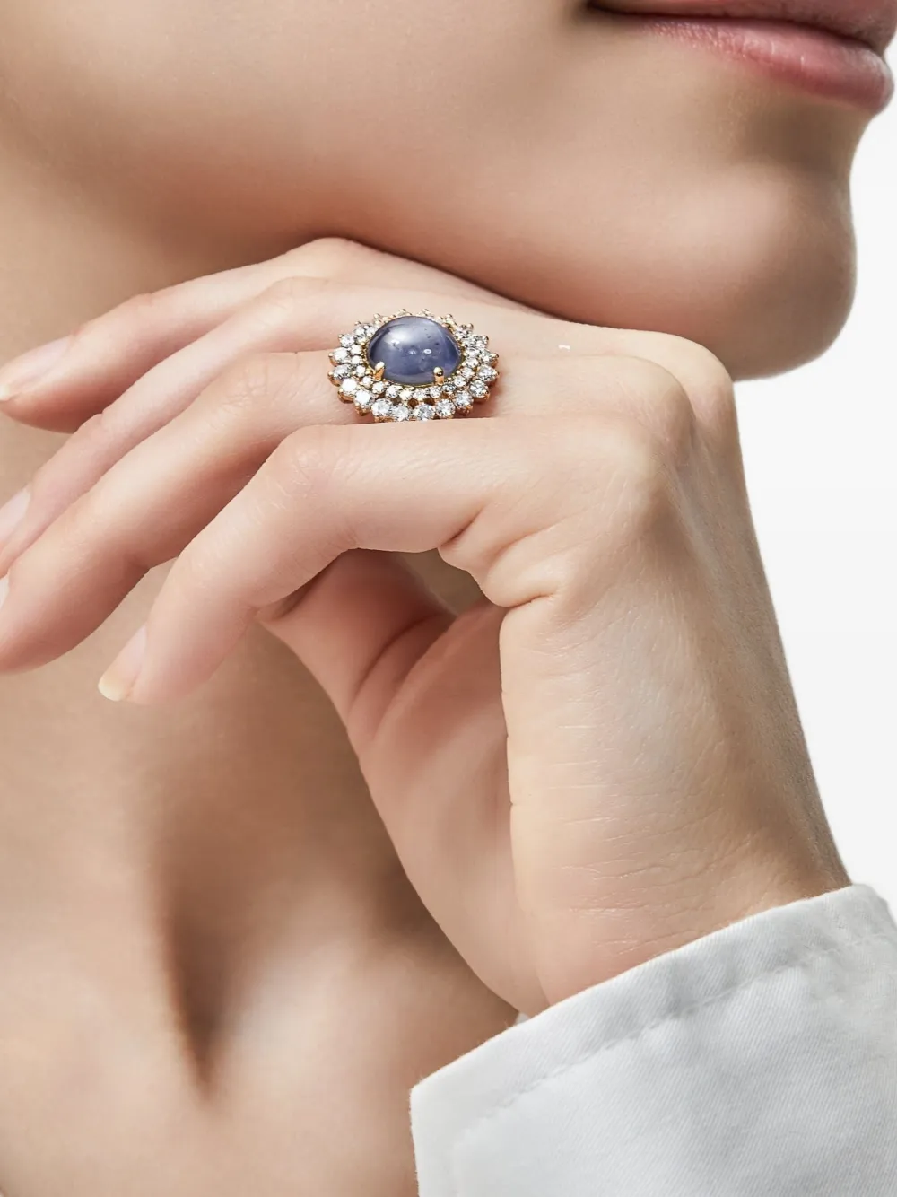 18k Yellow Gold Embellished Sapphire And Diamond Ring