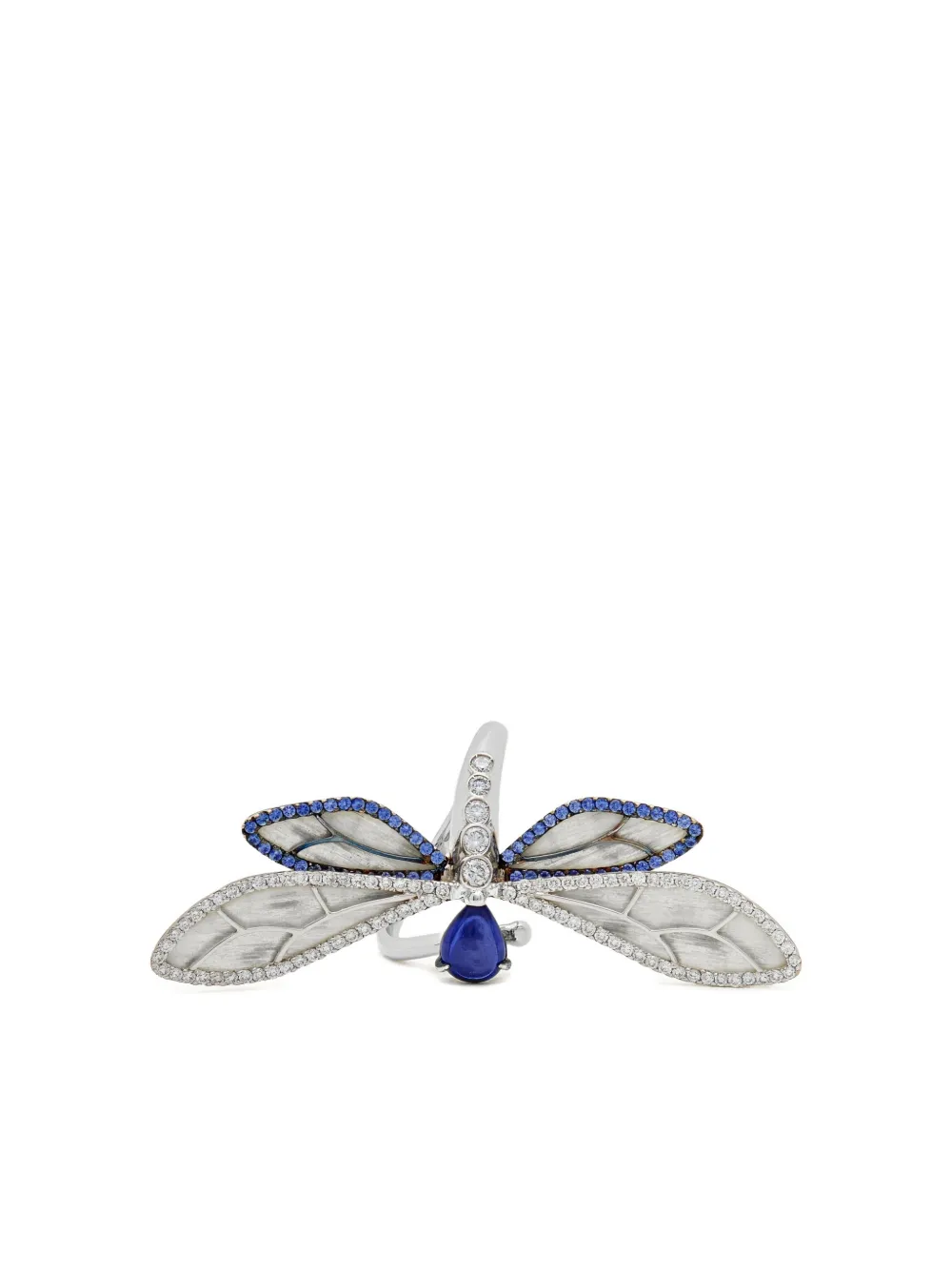 18k White Gold Diamond Blue Sapphire Dragonfly Ring