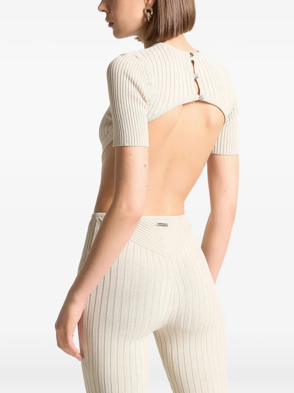 Manière De Voir Ribbed Backless Jumpsuit In Brown