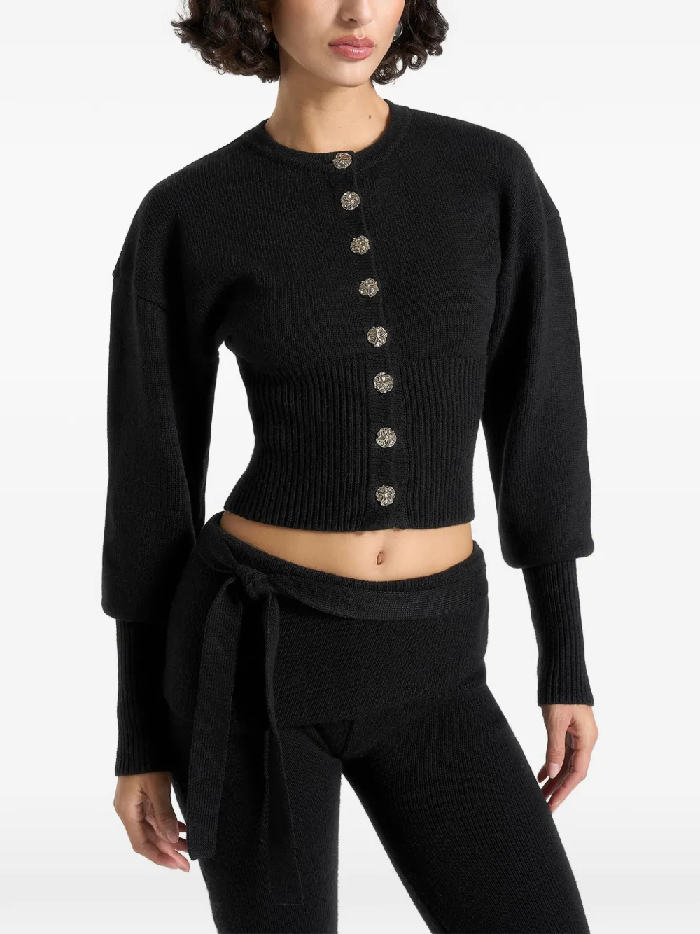 Manière De Voir ribbed button cardigan Zwart
