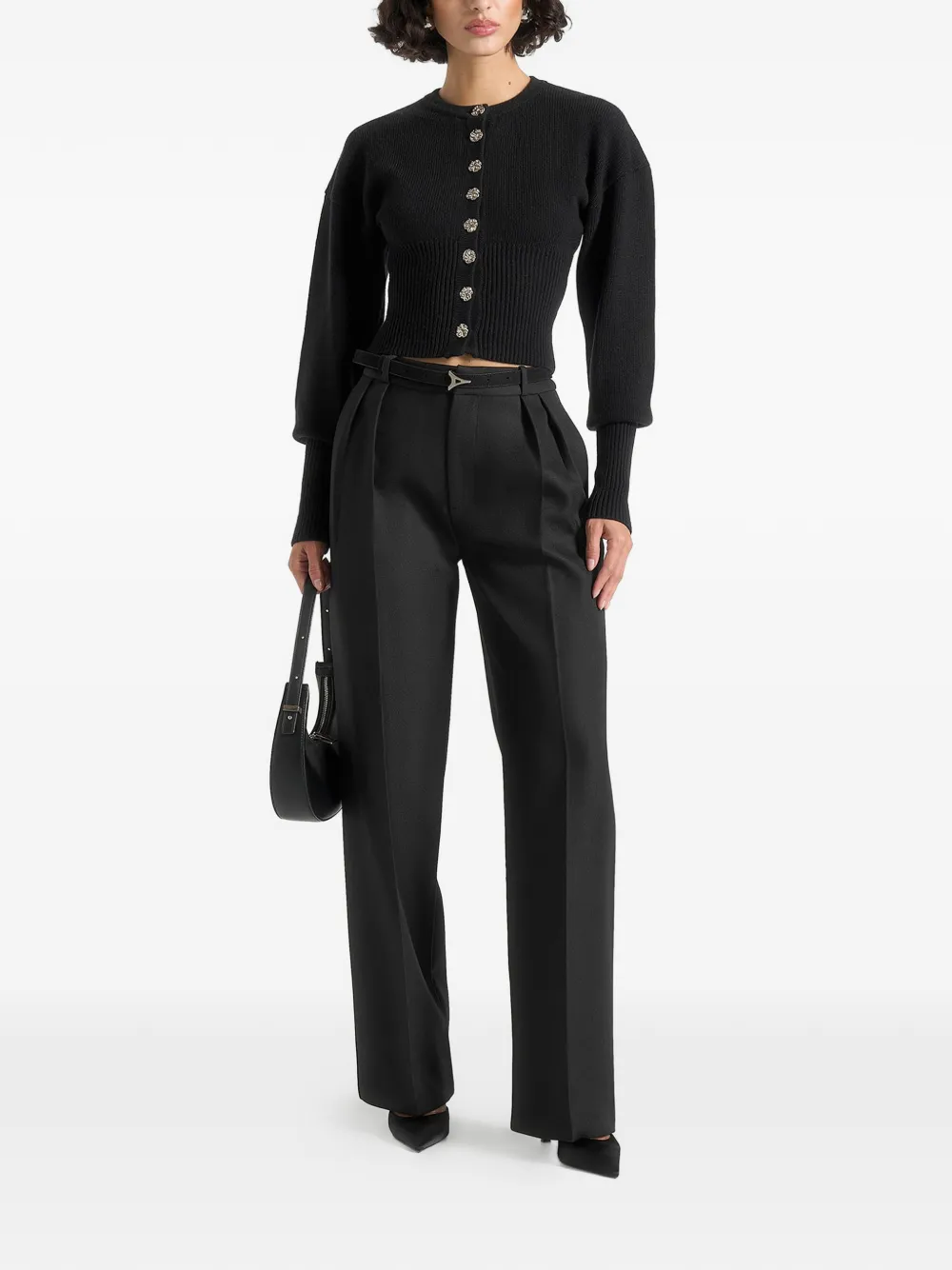 Manière De Voir ribbed button cardigan Zwart