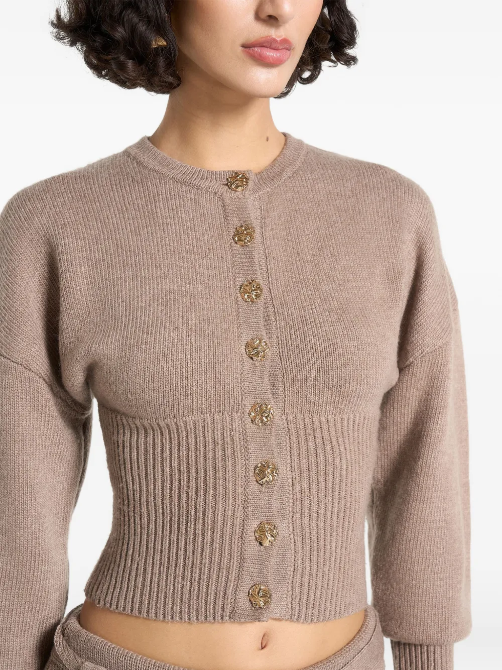Manière De Voir ribbed button knitted cardigan Beige