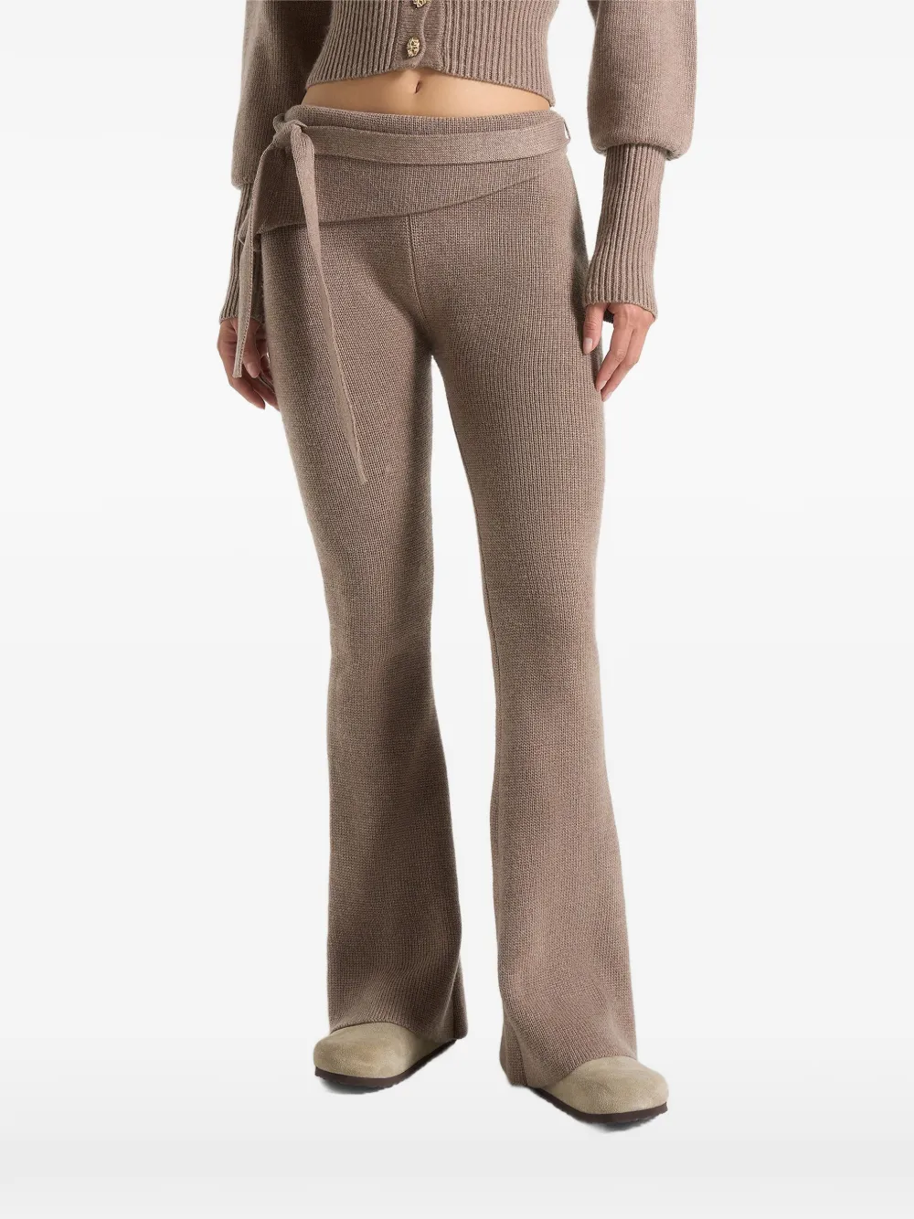 Manière De Voir Foldover Belted Knitted Trousers In Neutral