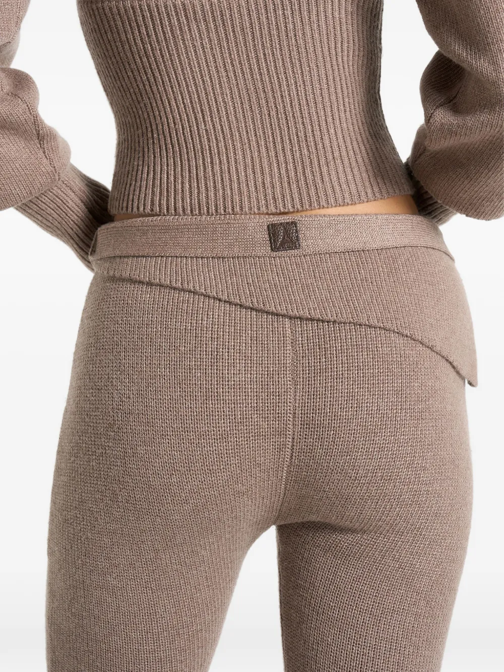 Manière De Voir Foldover Belted Knitted Trousers In Neutral