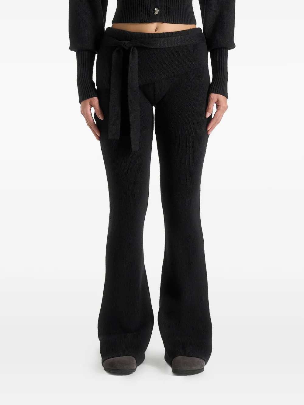 Manière De Voir foldover waist belt knitted trousers - Nero