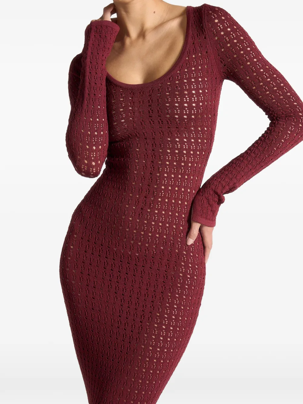 Manière De Voir Knitted Scoop Neck Maxi Dress In Burgundy