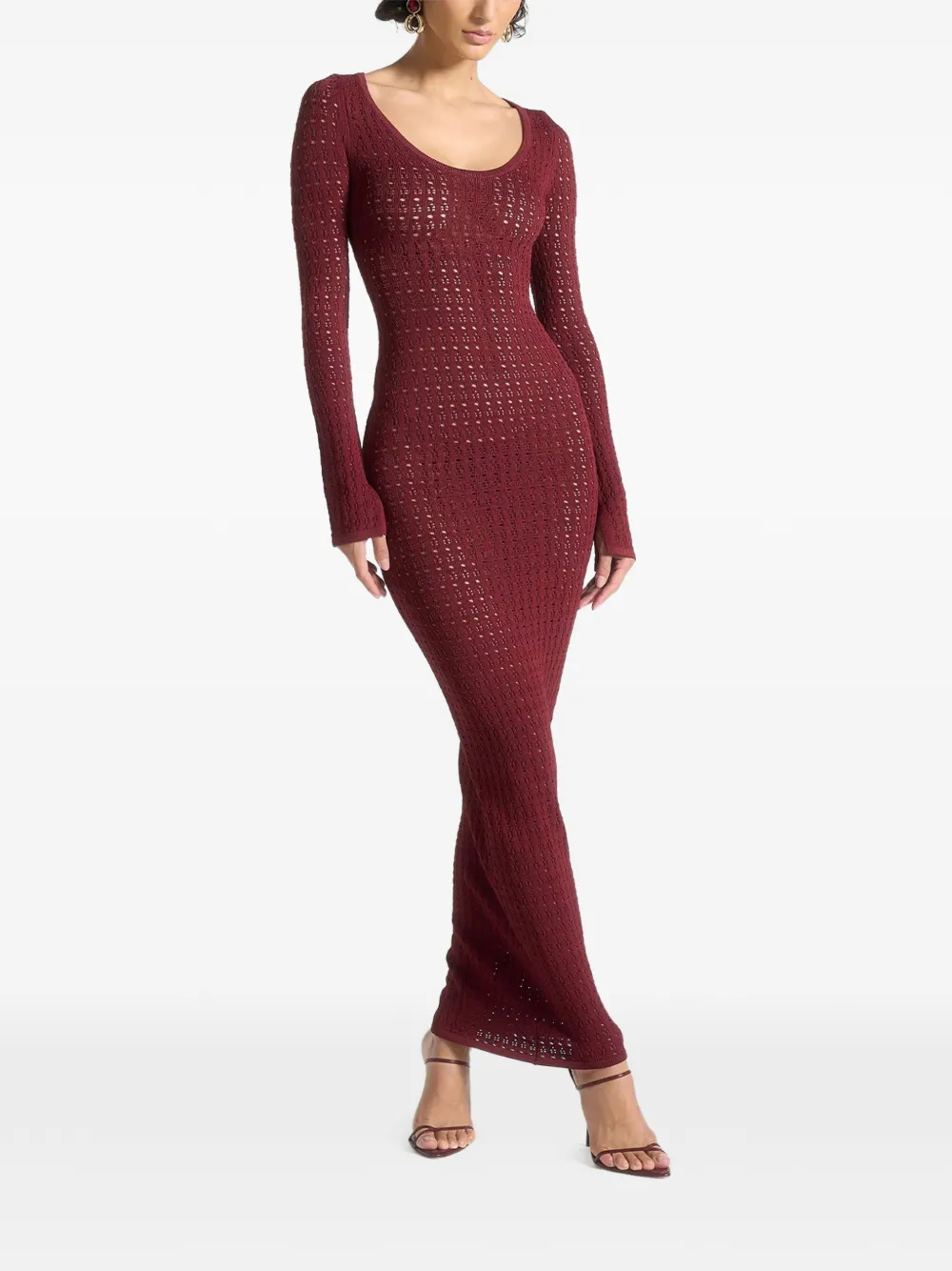 Manière De Voir Knitted Scoop Neck Maxi Dress In Burgundy
